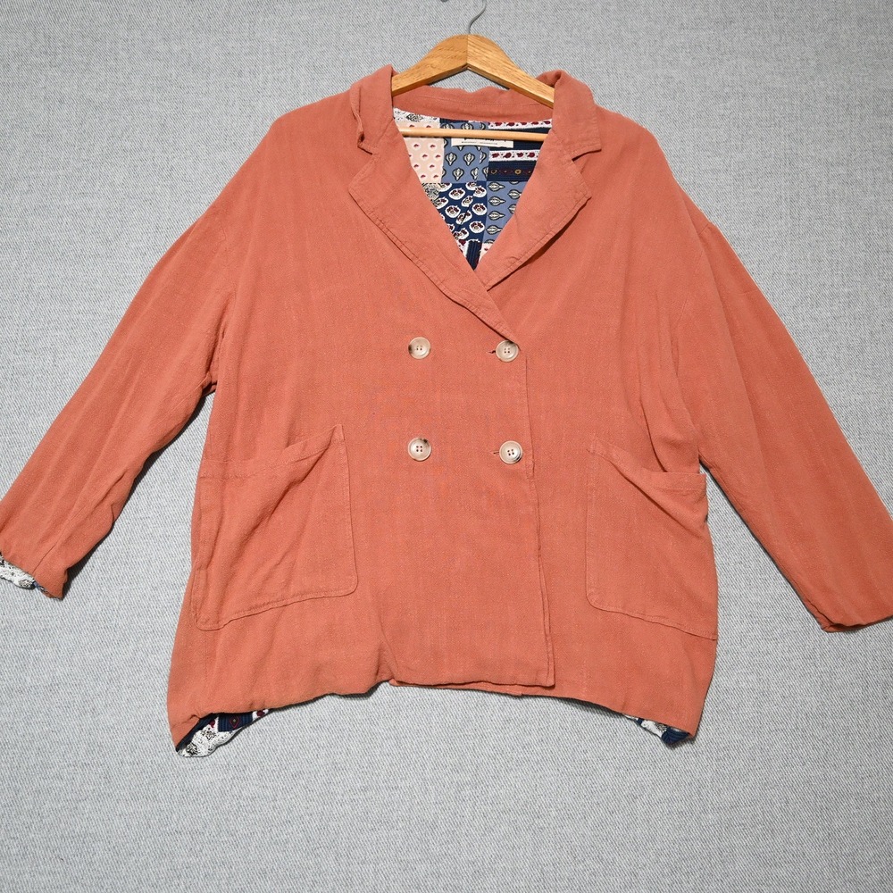 Three Bird Nest Blazer Womens Oversized Linen Blend L Terracotta Rust Flaw